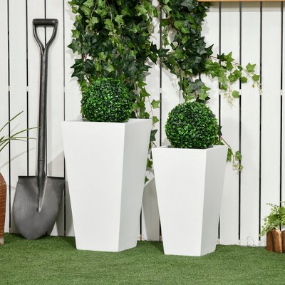 White MgO Tall Outdoor Planters with Drainage Holes, Set of 2