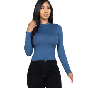 Slickblue Women's Jersey Mock Neck Shirt, Slim Fit Solid Long Sleeve Top, 9 Color Options, Size S-L - 1 of 4