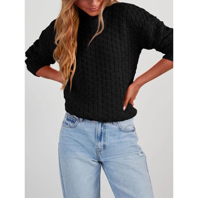 Women's Mock Neck Sweater Ribbed Knit Pullover Long Sleeve Top Casual Winter Sweater