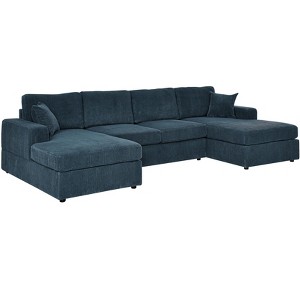TiramisuBest 3-Piece Blue Corduroy Sectional Sofa with Double Chaise, U-Shaped Modular Couch with Removable Cushions for Living Room - 1 of 4