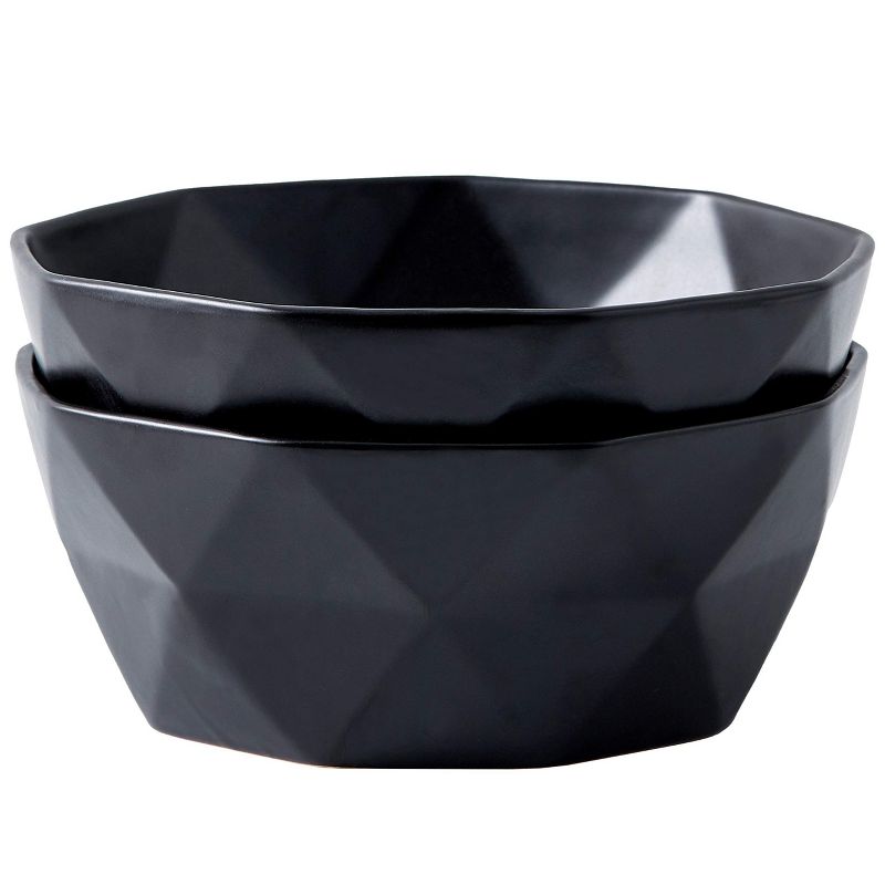 Bruntmor 13Oz Geometric Ceramic Bowls Set of 6, Black, 3 of 8