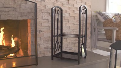 5-Piece Copper Wrought Iron Firewood Log Rack Holder Set