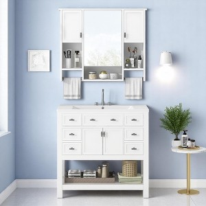 Mshliw 36 Inch Bathroom Vanity with Sink and Mirror Cabinet, Modern Storage Cabinet with 6 Drawers, 2 Doors, Towel Bar, and Ceramic Basin - 1 of 4