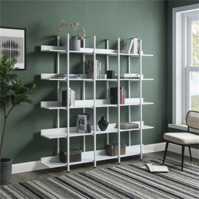 YONWAY 5 Tier Bookcase Home Office Open Bookshelf, Vintage Industrial Style Shelf with Metal Frame, MDF Board for Living room or Bedroom