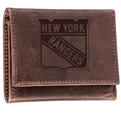 Evergreen NHL New York Rangers Brown Leather Trifold Wallet Officially Licensed with Gift Box
