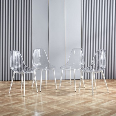 Spoon Shaped Plastic Dining Chair, Set of 4, Metal & Wood Leg, Some Have Soft Cushions