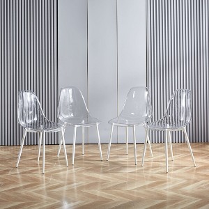 Spoon Shaped Plastic Dining Chair, Set of 4, Metal & Wood Leg, Some Have Soft Cushions - 1 of 4