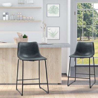 Black Faux Leather and Metal Counter Height Bar Stools Set