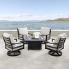 5pc Outdoor Dining Set with 42" Aluminum Square Medallion Design Fire Table & Deep Seating Swivel Rocking Chairs - Oakland Living: - 2 of 4