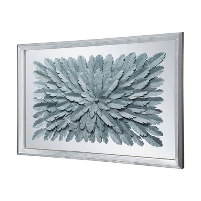 20"x28" Paper Feather Shadow Box Silver - A&B Home: Contemporary Art Deco Style, Botanical Mixed Media, Unframed