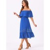 Allegra K Women's Off Shoulder Ruffle Lace Insert High Waist Short Sleeve Flowy Maxi Dress - 2 of 4