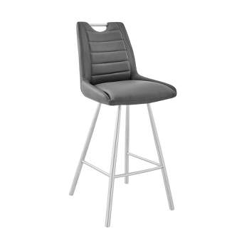 26" Arizona Counter Stool with Faux Leather Brushed Finish Stainless Steel/Charcoal - Armen Living