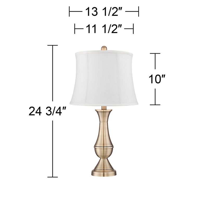 Regency Hill Becky Traditional Table Lamps 24 3/4" High Set of 2 Antique Brass White Softback Shade for Bedroom Living Room Bedside Nightstand Office, 4 of 6