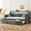 Twin Size Upholstered Daybed with Trundle, Charging Station, and LED Lights for Bedroom, Apartment, or Guest Room - 3 of 4