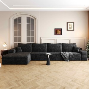 MAYEERTY 135" Large Modular Sofa Black - 135" 6-Seat, Corduroy, Sofa Bed, No Assembly, for Apartment/Living Room - 1 of 4