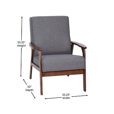 Gray Faux Linen Mid-Century Modern Accent Chair with Wooden Frame