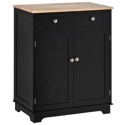 HOMCOM Kitchen Storage Cabinet, Sideboard Floor Cupboard with Solid Wood Top, Adjustable Shelf, and 2 Drawers for Living Room