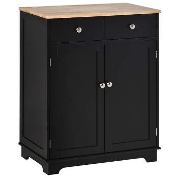 HOMCOM Kitchen Storage Cabinet, Sideboard Floor Cupboard with Solid Wood Top, Adjustable Shelf, and 2 Drawers for Living Room, and Hallway