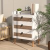 Tangkula Modern Nightstand End Bedside Table w/ 3 Rattan Drawers & Solid Wood Legs White - 2 of 4