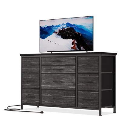 10 Drawer Dresser for Closet, 55" Tv Stand, 47" Wide Fabric Dresser with Power Outlets, Sturdy