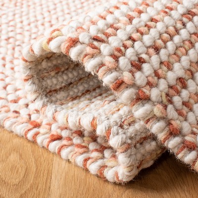 Ivory and Rust Hand-Woven Wool Runner Rug