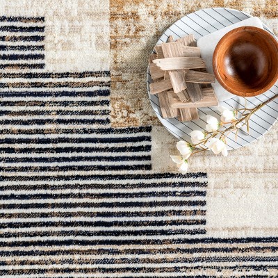Navy and Beige Synthetic Southwestern Rectangular Area Rug