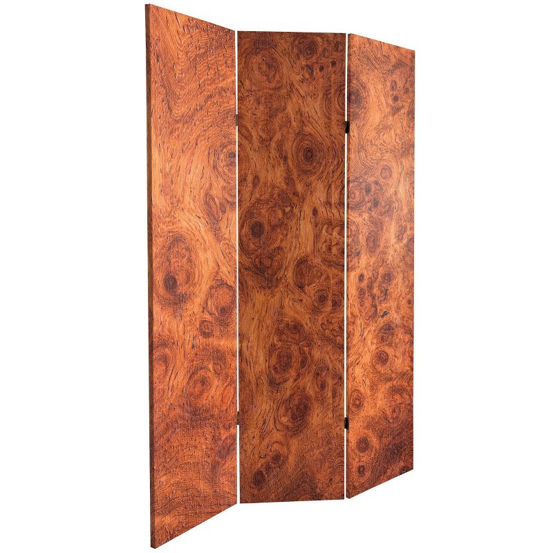 6&#34; Double Sided Burl Wood Pattern Canvas Room Divider Brown - Oriental Furniture, 3 of 7