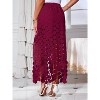 Women's Summer Boho Skirt: High Waisted Long Maxi Skirt with Elegant Hollow Out and Fringe Hem Burgundy - 3 of 4