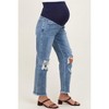Pinkblush Blue Ripped Knee Fringe Hem Straight Leg Maternity Ankle Jeans - 4 of 4