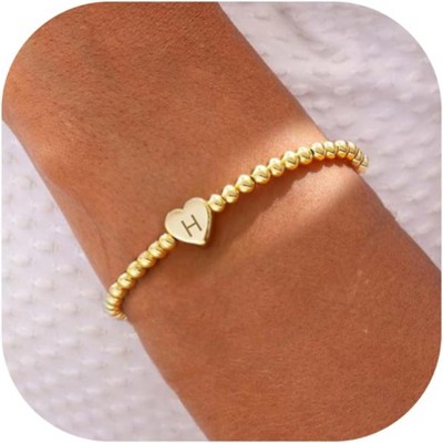 Beaded Bracelets for Women Dainty Heart Initial Bracelet Letter A-Z Charm Bracelet for Women Stretch