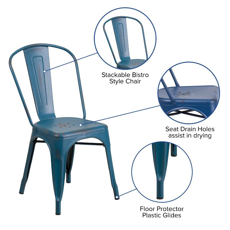 Flash Furniture Commercial Grade Distressed Metal Indoor-Outdoor Stackable Chair, 3 of 11