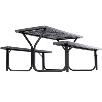 Gray Woodgrain Plastic and Metal Frame Outdoor Picnic Table Set