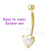 Jewelry Avalanche Women's 14K Gold Moissanite Heart Belly Button Ring 14G - 3 of 4