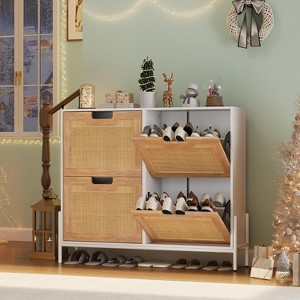Shoe Storage Cabinet, Freestanding Rattan Cabinet Rack for Entryway, Entrance Hallway,Entry Way Cabinet with Storage - 1 of 4