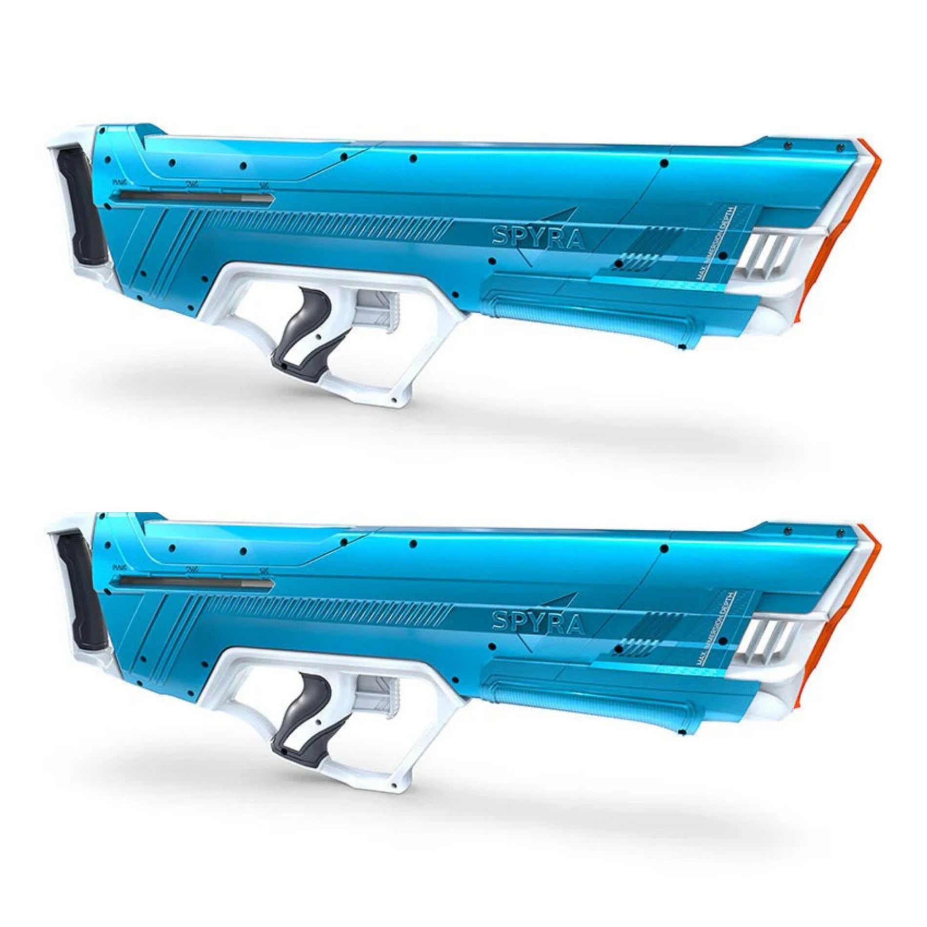 SPYRA 2 Pack Manual Water Blaster with Tank Indicator, 30 Foot Range, and Smart Filter for Backyard, Beach and Pool Games, SpyraLX, Blue