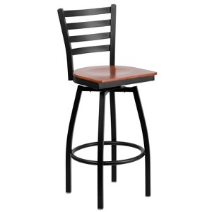 Flash Furniture Black Ladder Back Swivel Metal Barstool - 1 of 4