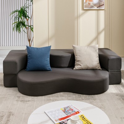 Mjkone Convertible Folding Sofa Bed with Memory Foam | Faux Leather Futon Couch for Living Room, Guest Room & Bedroom - Portable, Space-Saving