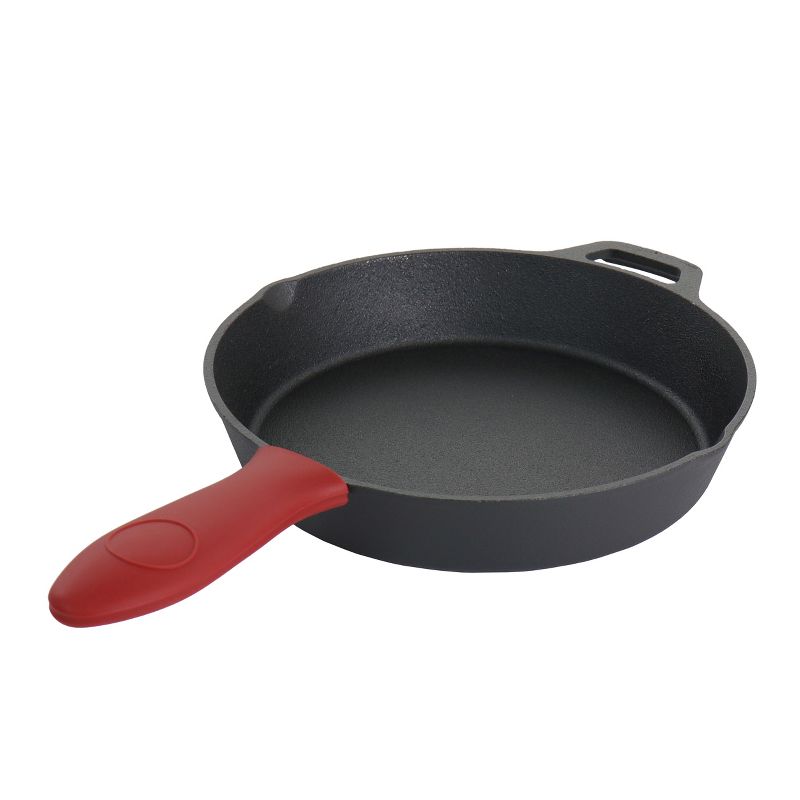 MegaChef Pre-Seasoned Cast Iron 6 Piece Set with Red Silicone Holders, 3 of 9