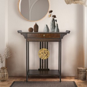 Artloge 2 Tiers Classic Bamboo Console Table with Drawer Hallway Living Room Furniture Brown - 1 of 4