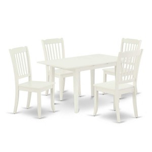 HomeStock 5-Pc Linen White Finish Solid Wood Top - Rectangular Dining Room Set with Butterfly Leaf - Seats 4 - 1 of 4