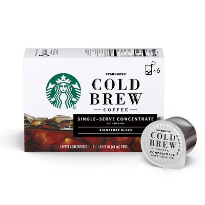 Starbucks Cold Brew Coffee — Signature Black Medium Roast — Single-Serve Concentrate Pods — 1 box (6 capsules)
