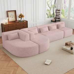 144" Upholstered Sofa Free-Combined Sofa, Modular Sectional Couch With 2 Chaise Lounge And 5 Back Pillows, L-Shaped Sectional Sofas-Cuddlewood - 1 of 4