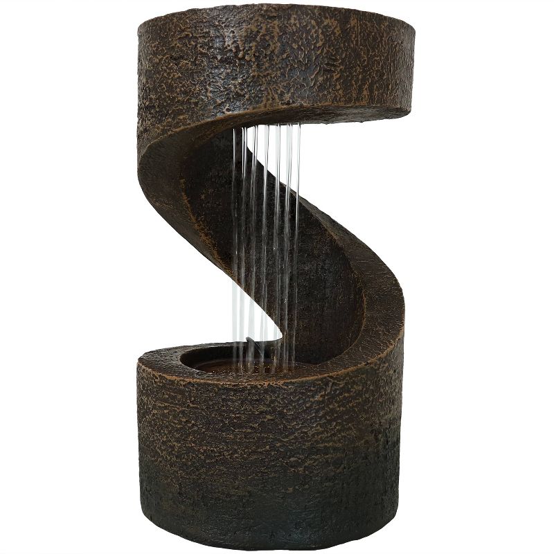 Brown Polyresin Spiral Tabletop Water Fountain with LED Light