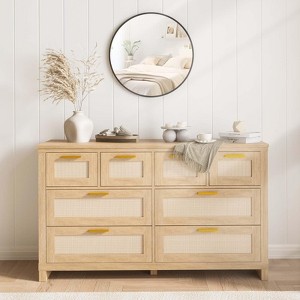 6-Drawer Rattan Dresser for Bedroom, Boho Modern Wood Chest of Drawers with Ample Storage, Organizer for Closet, Living Room - 1 of 4