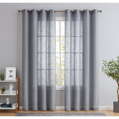 HLC.ME Abbey Faux Linen Textured Semi Sheer Privacy Light Filtering Window Grommet Thick Curtain Panels, Set of 2