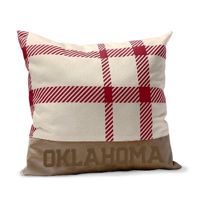 NCAA Oklahoma Sooners Farmhouse Plaid Faux Leather Throw Pillow