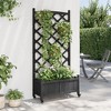 vidaXL Outdoor Flower Box with Trellis - Solid Fir Wood Planter on Wheels, Black, 29.5"x13.8"x62" for Garden, Patio - 3 of 4