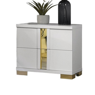 Vynxaria Contemporary 2-Drawer Nightstand - Bracketed Metal Legs, Ball-Bearing Glides, Dust-Proof Cases, Bedroom Furniture