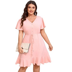 Women's Plus Size Shirt Button Mini Skirt Casual Retro Aesthetic Skirts for Daily Wear, Brunch Casual Outings - 1 of 1