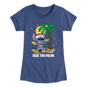 Girls' - Lilo and Stitch - Deck The Palms Christmas Fitted Short Sleeve Graphic T-Shirt - 1 of 4